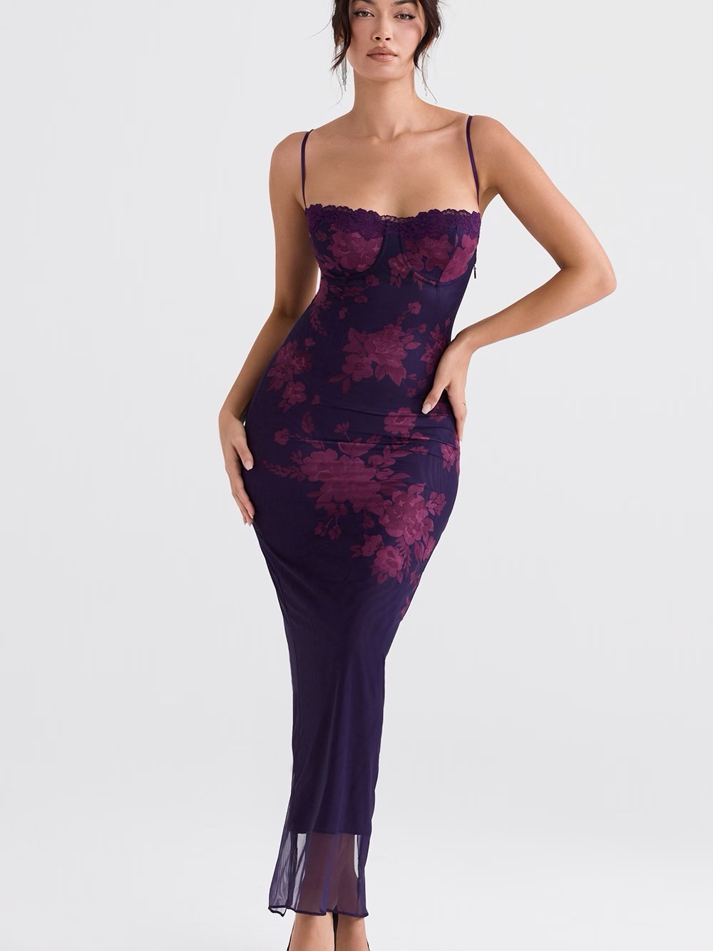 House of CB Aiza Plum Corset Dress